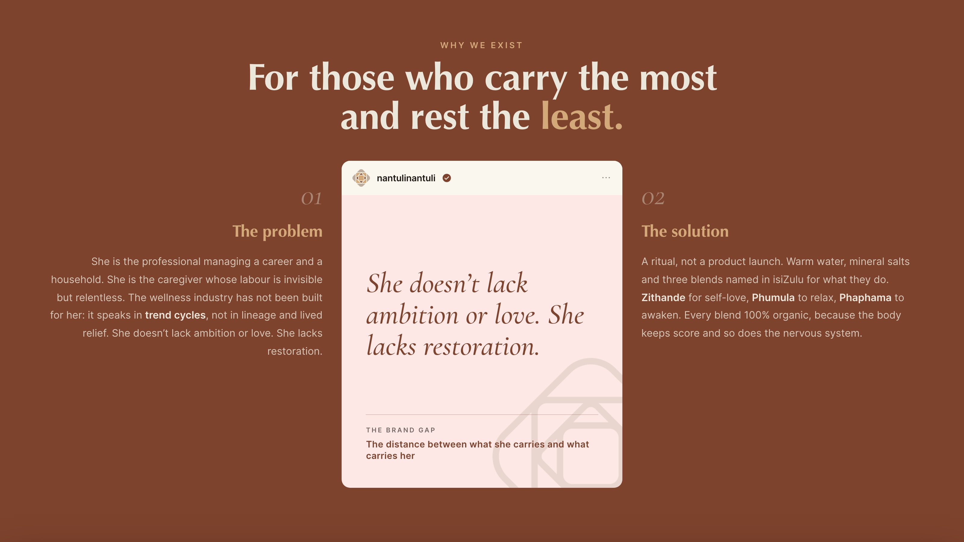 Why the brand exists, the gap in one line