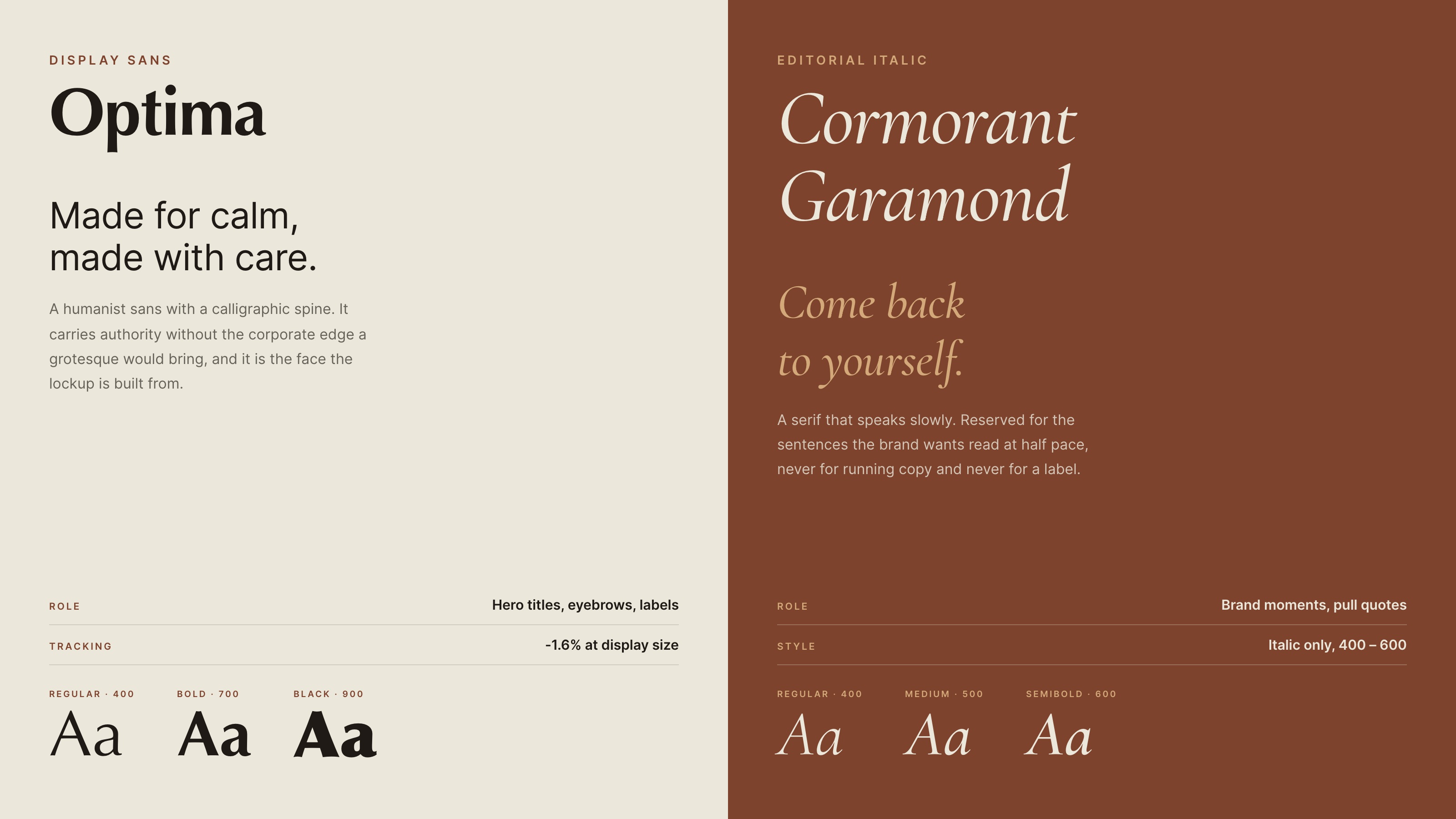 Typography, Optima and Cormorant Garamond